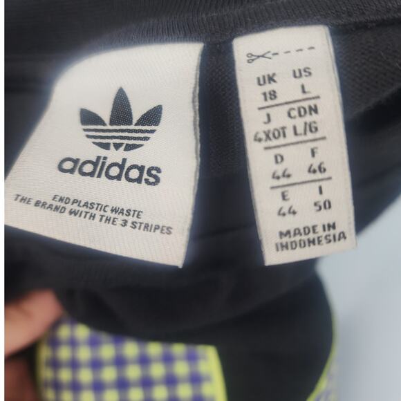 Adidas Trefoil Neon Gingham Logo Cropped Sweatshirt Black Women’s Size L - Picture 4 of 9